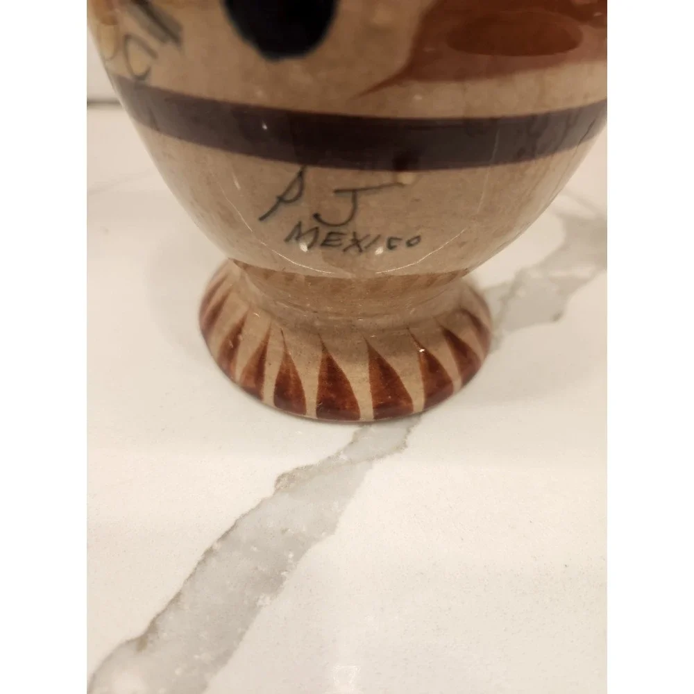 Vtg. Tonala Pottery Vase Hand Painted Mexican Folk Art Flowers Signed 15